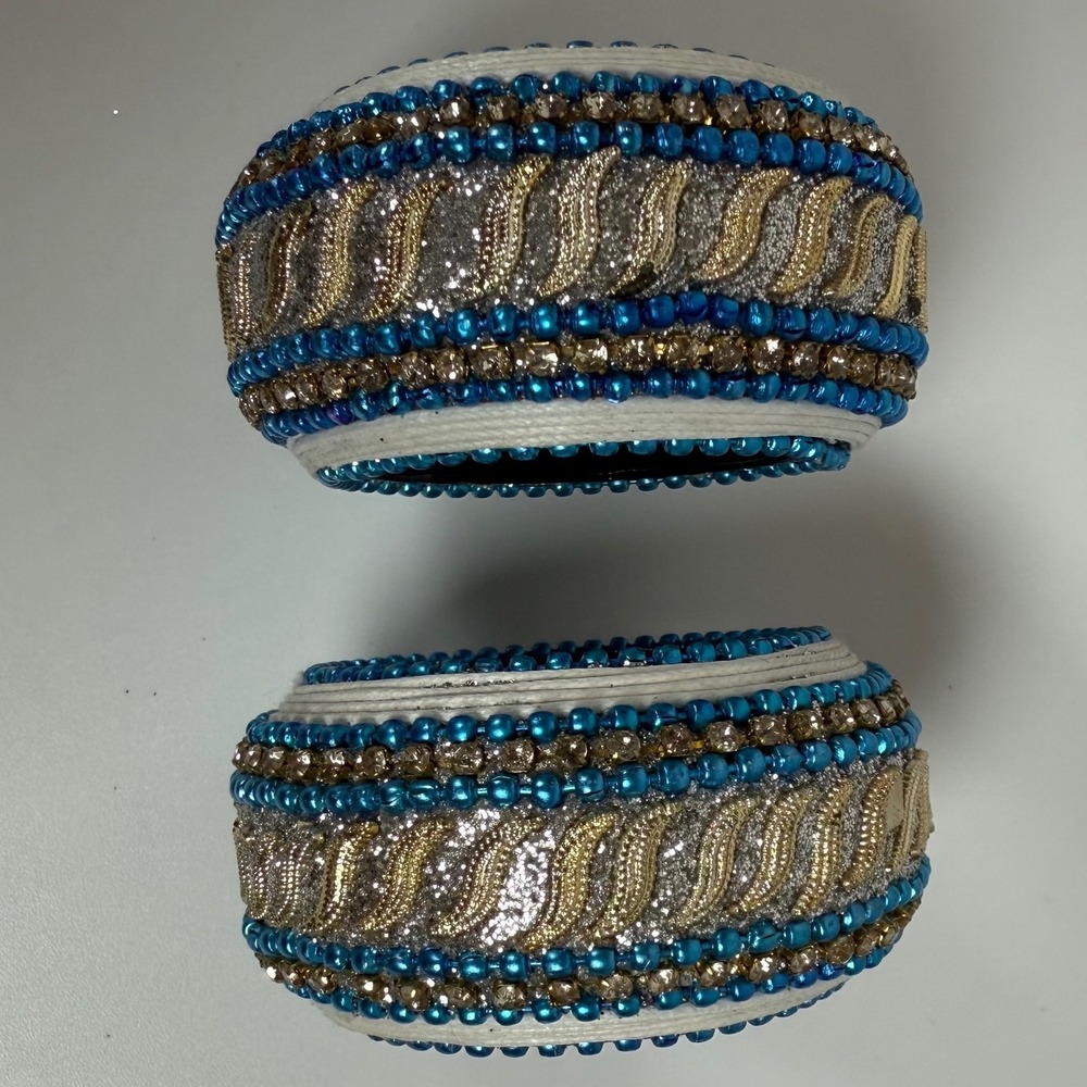Aman Beaded Napkin Rings Set of 2‎ Blue Gold Decorative Dining Table - Picture 2 of 5